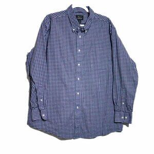 Members Mark Mens Blue White Check Button Down Shirt Long Sleeve Collared 2XL
